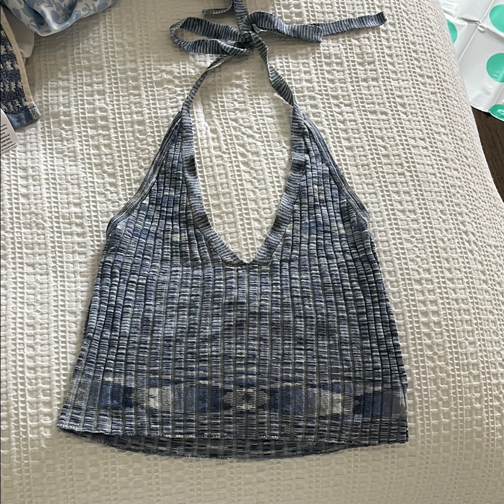 Striped Halter Neck Top - Blue